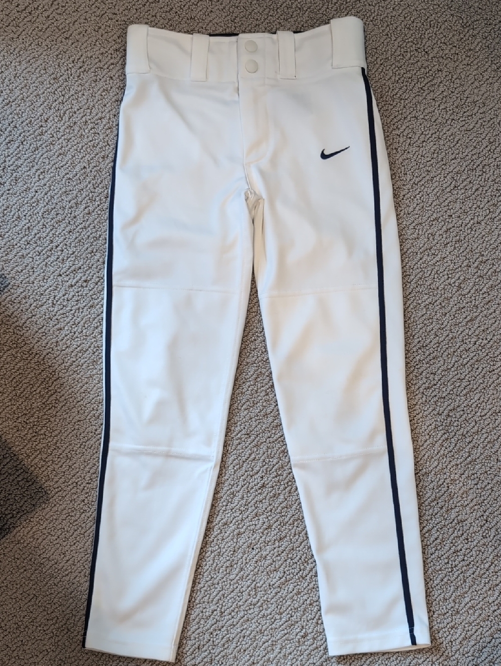 Nike White Baseball Pants with Navy Side Piping
